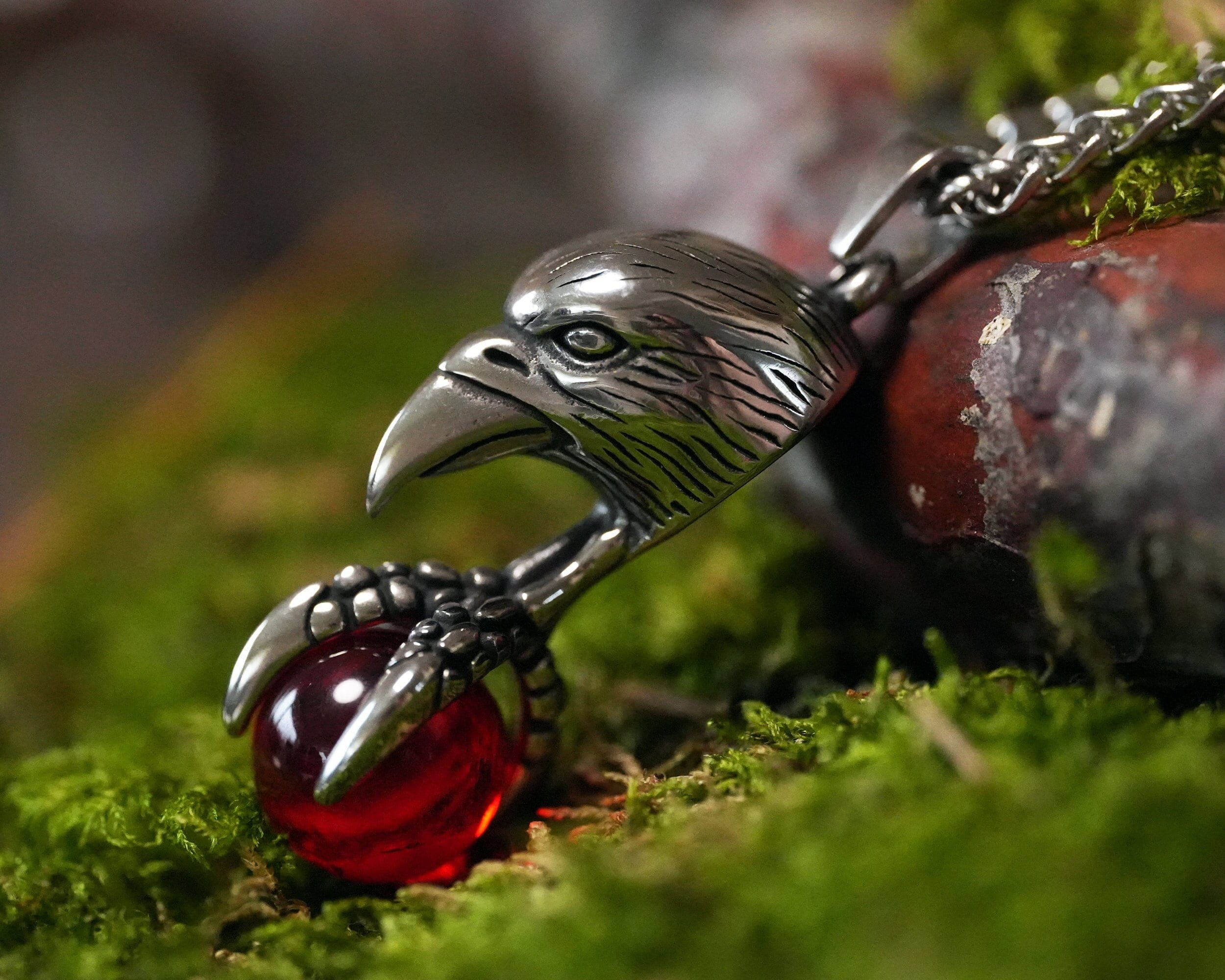 Raven Claw Necklace: Red Glass Orb, Wiccan Pagan Charm - Etsy