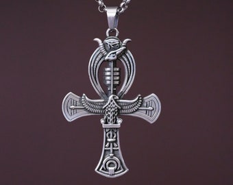 Sterling Silver Egyptian Ankh Cross Bird Falcon Pharaoh Necklace Pendant Chain Charm