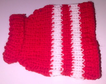 Hand Knitted Red White Striped Dog Sweater