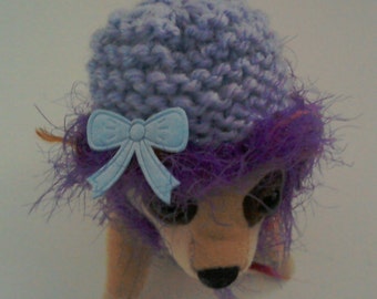 Cappello da riccio lilla lavorato a mano con fiocco: costume per piccoli animali domestici