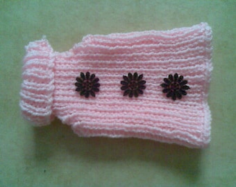 Handmade Pink Dog Sweater: Small Pet Coat with Flower Detail