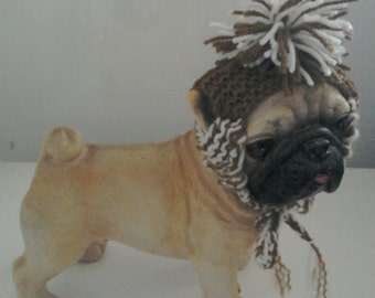Cappello per animali domestici con pompon lavorato a maglia, filato acrilico a righe bianche e marroni