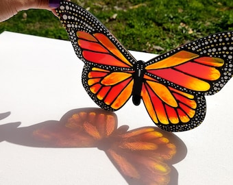 Orange Monarch Butterfly Window Ornament Suncatcher For Hanging Handmade