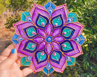 Mandala Suncatcher For Window or Wall Hanging Decoration Handmade Ornament Blue Lotus flower