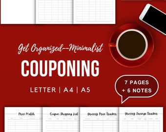 Couponing Planner | Coupon Tracker, Price Match | Minimalist Design 01 | Stay Organized | Letter/A4/A5 | 42 Pages