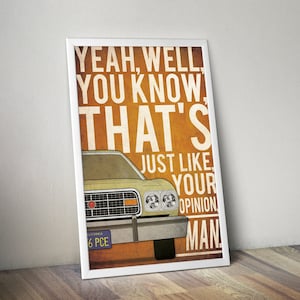 The Big Lebowski Poster, The Big Lebowski Print, The Dude, Dude&#39;s car, Gift For Him, Gift, Gift For Her, Movie Poster, Movie Print, Sale