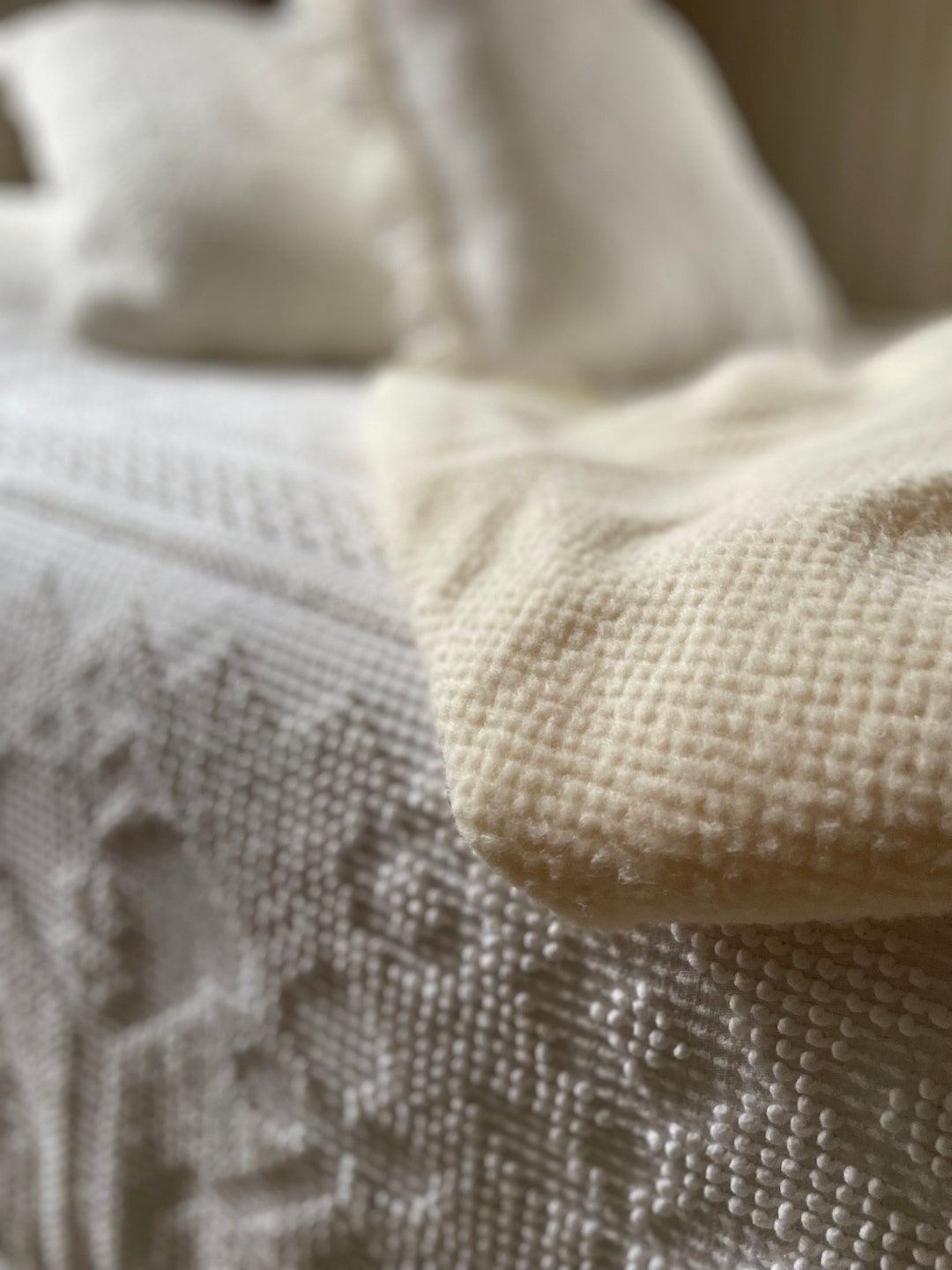 Vintage Blanket Fieldcrest Textured Cream Satin Edge Blanket Etsy