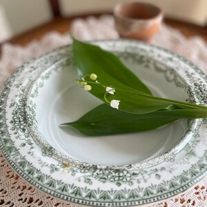 Green Transferware Covered Butter Round Distressed Repaired Colonial Pottery