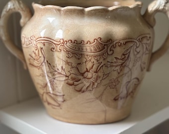 Brown Transferware Biscuit Jar  Distressed “Utopia” England