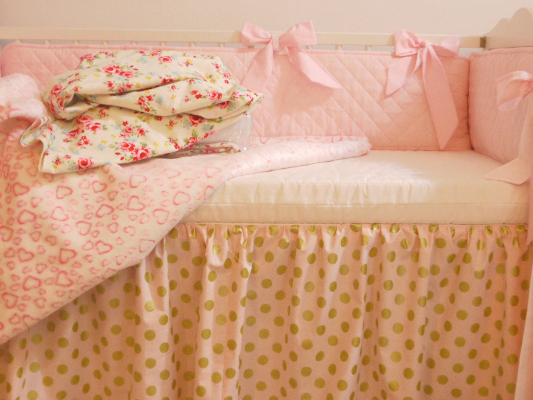 Crib Surround Cot Skirt Free U K Shipping Gold Pink Crib Etsy