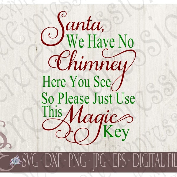 Santa Magic Key SVG, Christmas, Holiday, Digital SVG File for Cricut or Silhouette, DXF, Png, Jpg, Eps, Print File