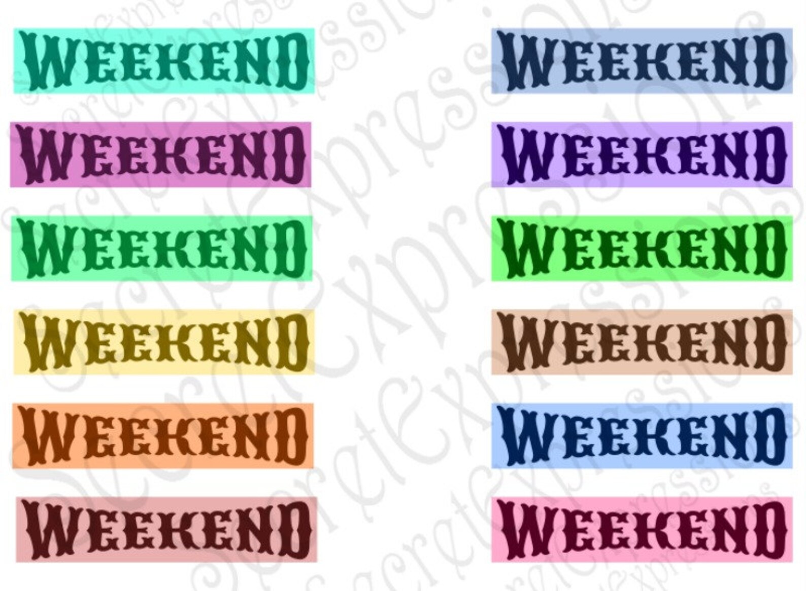 Weekend Printable Planner Stickers Weekend Cool Colors | Etsy