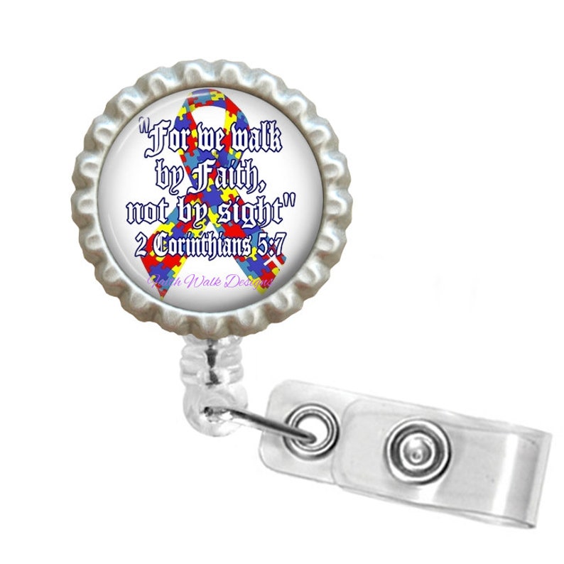 Lanyard Retractable Reel Badge ID Card Holder Autism Awareness Ribbon on White