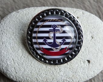 Broche "Pirate" motif marinière et ancre