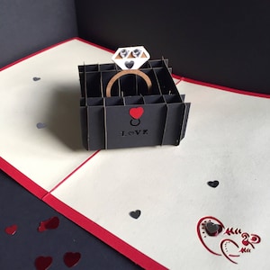 Betrokkenheid/aankondiging/uitnodiging/bruiloft/op uw trouwdag/gefeliciteerd/speciale gelegenheid/Valentijnsdag/3D pop-up ring in doos kaart