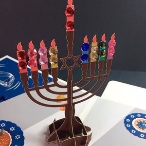 Chanukka-Karte/jüdisches Fest/jüdische Grußkarte/Feier/Fest der Lichter/ Menora 3D handgemachte Karte
