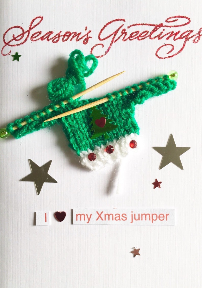 Merry Christmas / Seasons Greetings / Happy Holidays / Knitted Jumper Handmade Card Etsy