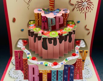 Happy Birthday / Celebration / For him For her / Party /Invitation / Birthday cake Pop Up Card