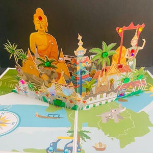 Buon compleanno/Solo per dire/Buon viaggio/Guarisci presto/Festa/Viaggio/Festa del papà/Festa della mamma/San Valentino/Biglietto pop-up thailandese fatto a mano