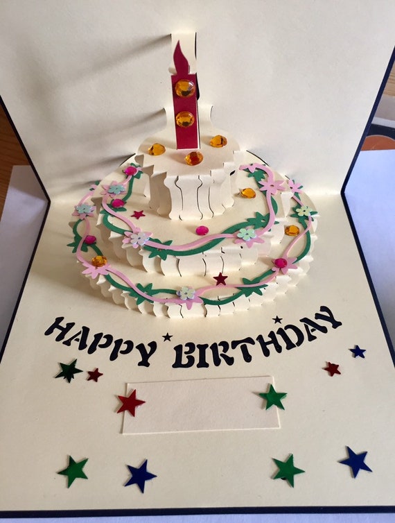 3 Biglietti Di Auguri Pop-Up 3D A Forma Di Torta Di Compleanno | Con Buste E Adesivi | Fatto A Mano | Ideali Per Ogni Età