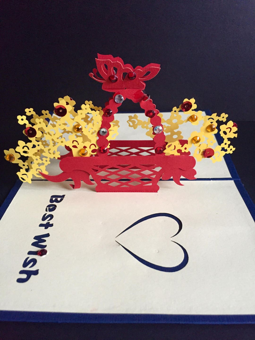 3D Pop up Flower Card - Sequined Basket Card - Etsy