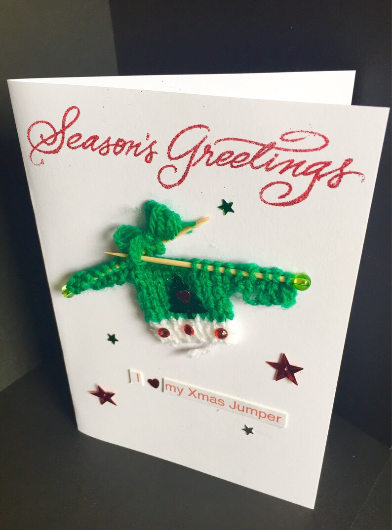 Merry Christmas / Seasons Greetings / Happy Holidays / Knitted Jumper Handmade Card Etsy