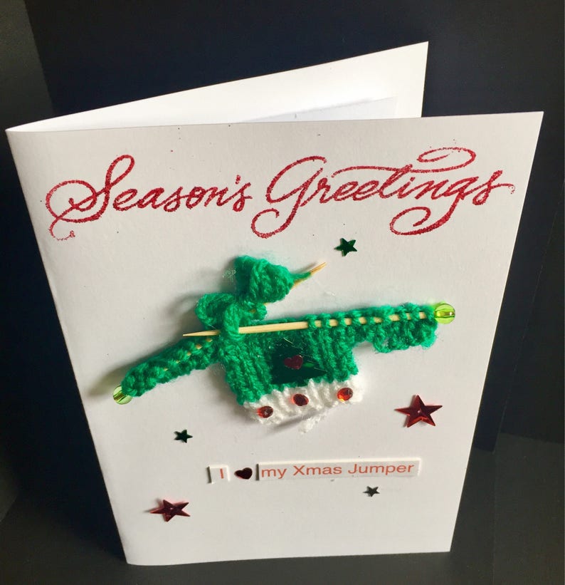 Merry Christmas / Seasons Greetings / Happy Holidays / Knitted Jumper Handmade Card Etsy