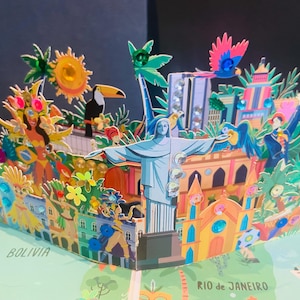 Buon compleanno/Solo per dire/Buon viaggio/Guarisci presto/Festa/Viaggio/Festa del papà/Festa della mamma/San Valentino/Biglietto pop-up brasiliano fatto a mano