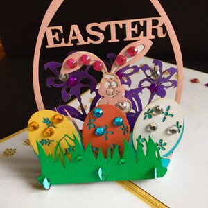 Carte pop-up 3D faite main Pâques/Célébration/Juste pour dire/Pâques/Lapin de Pâques/Chasse aux oeufs de Pâques