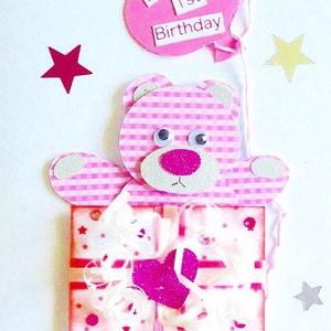 Baby meisje/meisje 1e verjaardag/voor haar/teddybeer/gemaakt met liefde/kinderen/3D handgemaakte kaart
