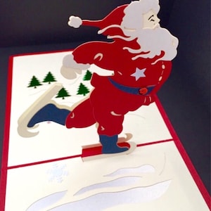 Buon Natale/Saluti stagioni/Buone Feste/Pop Up Pop Up Babbo Natale sulla carta fatta a mano di Sci