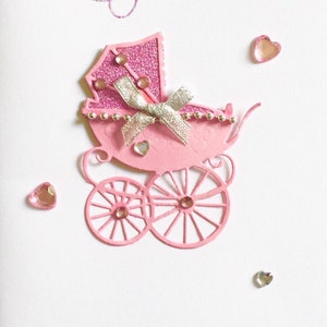 Bébé fille/Carte de félicitations/Nouvelle arrivée/Amour/Landau/Poussette Carte faite à la main