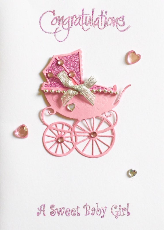 Baby Girl/congratulations Card/new Arrival/love/pram ...