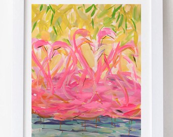 Flamingos Print abstract on paper or canvas, flamingos art