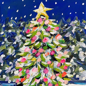 Christmas Tree Print on Paper or Canvas, print of original art, &quot;Moonlit Tree&quot;