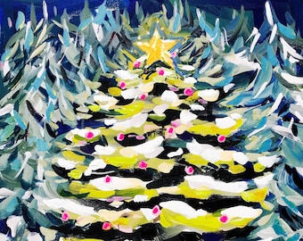 PRINT on Paper or Canvas, "Christmas Tree at Night"