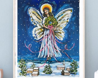 Christmas Print on Paper or Canvas, Christmas Angel"