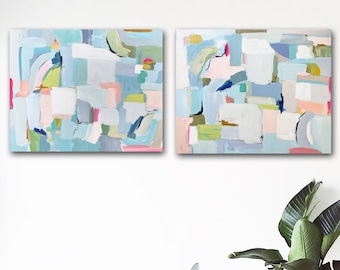 Set of 2 "Pastel Blues" Art Print, Decor