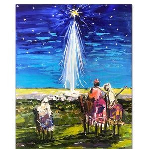 Christmas Print on Paper or Canvas, print of original art, Nativity "The Night"