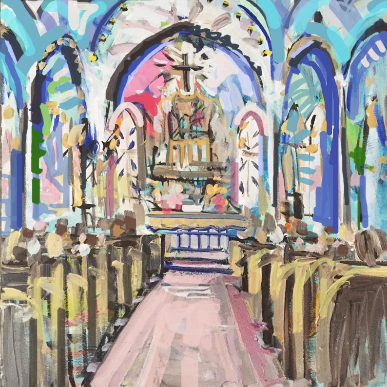 PRINT of Church Interior on Paper or Canvas, Church 2 image 1