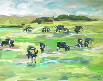 Abstract Cows, PRINT on Paper or Canvas, "Pasture"