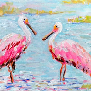 PRINT on Paper or Canvas, "Two Roseate Spoonbills"