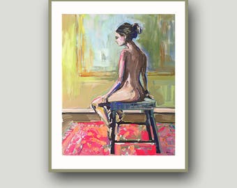 PRINT on Paper/Canvas, "Girl, Figure, Study"