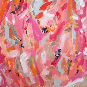 Abstract Painting Print, Abstract Art on Paper, Pink Coral Print, Large Art Print, Bright Art Pink Artwork Abstract Print