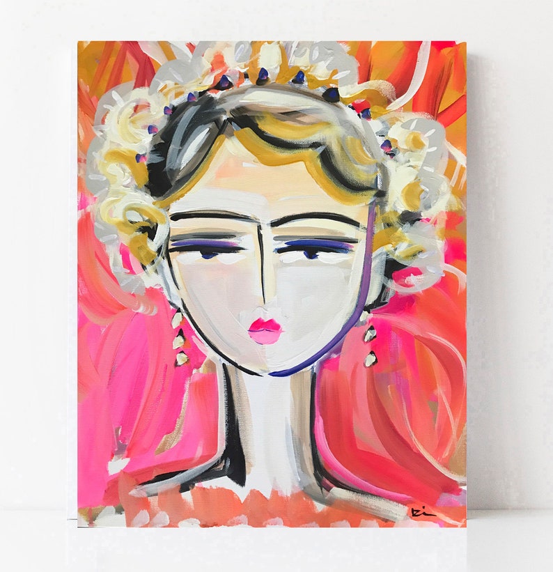 Abstract Portrait PRINT, paper or canvas, Warrior Girl, woman portrait, ROSE image 2