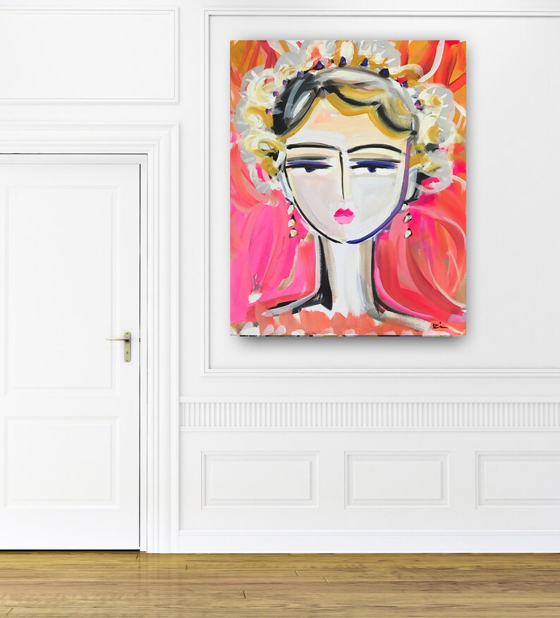 Abstract Portrait PRINT, paper or canvas, Warrior Girl, woman portrait, ROSE image 3