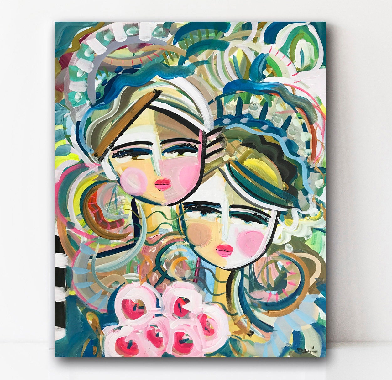 Warrior Girl Portrait on Paper or Canvas Sisters Floral