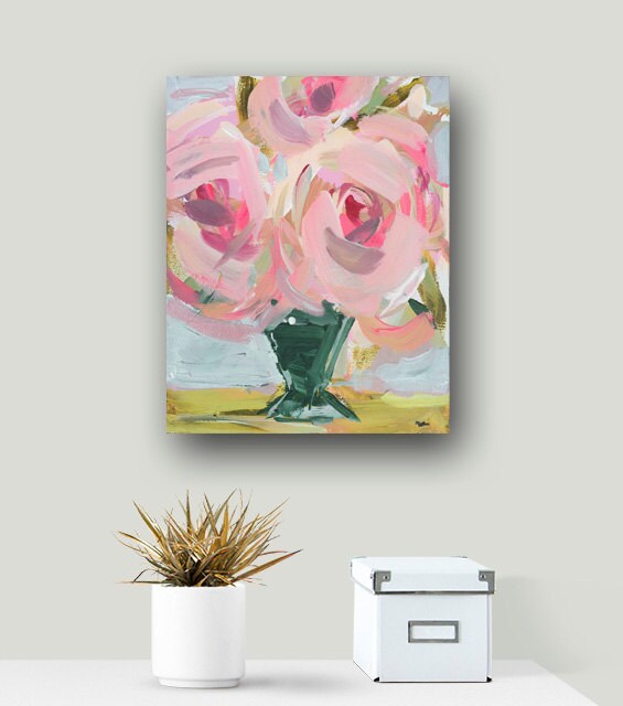 Modern Art PRINT Roses Abstract Floral Pink Gold Green Etsy