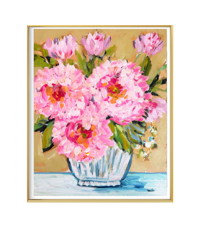 Peonies Impressionist print on paper, prints hot pink, Three Peonies image 3