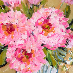 Peonies Impressionist print on paper, prints hot pink, Three Peonies image 9